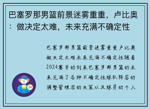 巴塞罗那男篮前景迷雾重重，卢比奥：做决定太难，未来充满不确定性