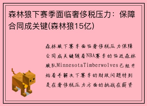 森林狼下赛季面临奢侈税压力：保障合同成关键(森林狼15亿)